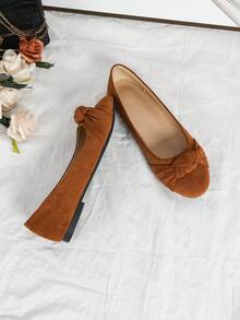 Giày ba lê da lộn Twist Knot Casual, màu nâu, mũi tròn nhẹ - màu nâu - Xem 3