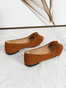 Giày ba lê da lộn Twist Knot Casual, màu nâu, mũi tròn nhẹ - màu nâu - Xem 5