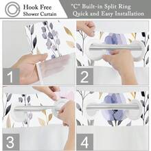 1 件无钩浴帘带卡入式织物内衬套装适用于浴室、花卉和植物园粉紫春季印花浴帘带透明顶部窗口、防水可洗、70.8x74 英寸 - 彩色 - 查看 9