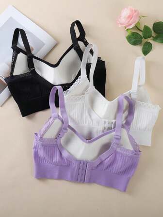 3pcs Women's Bras, Push Up And Anti-Sagging