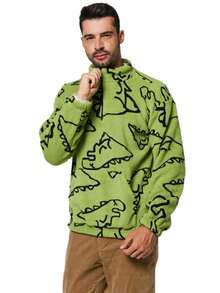 1 件男友风格男士时尚经典印花保暖内衬运动衫，时尚休闲厚套头衫，保暖长袖上衣，冬季新品潮流 - 綠色 - 查看 3