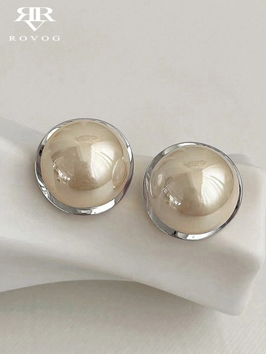 1 对简约奢华几何仿珍珠优雅耳钉，适合女士日常佩戴和派对