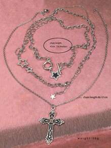Set de 3 collares con colgante de estrella de cristal y cruz negra en estilo gótico punk rock Y2K, accesorios de joyería con diseño bohemio y de hip hop de moda