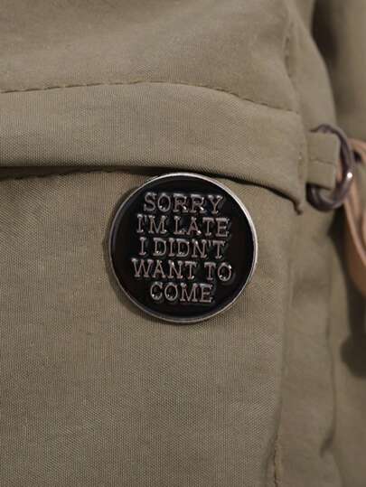 1pc "Sorry, I'm Late" Enamel Pin Badge - Humorous Slogan Pin, Simple Punk Gothic Style Design, Casual Lapel Decoration