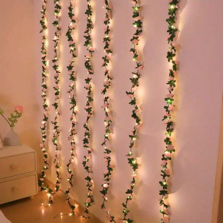 1 套 45 件粉色玫瑰花 LED 灯串，人造玫瑰花装饰灯，适用于卧室派对婚礼情人节圣诞节母亲节生日派对装饰，花园露台 - 彩色 - 查看 1