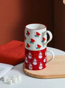 1 件 600 毫升圣诞老人陶瓷杯，大容量圣诞卡通图案咖啡杯，圣诞老人、雪人、胡桃夹子、圣诞糖果、圣诞鸟图案热牛奶杯，适合圣诞派对饮料，大号早餐/酸奶杯，礼物和家居装饰返校 - 彩色 - 查看 6