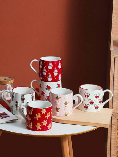 1 件 600 毫升圣诞老人陶瓷杯，大容量圣诞卡通图案咖啡杯，圣诞老人、雪人、胡桃夹子、圣诞糖果、圣诞鸟图案热牛奶杯，适合圣诞派对饮料，大号早餐/酸奶杯，礼物和家居装饰返校