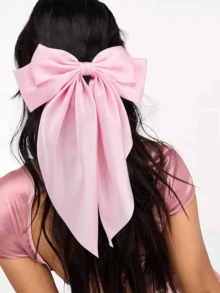 1 件超大蓝色优雅复古风格纯色大号蝴蝶结发夹带丝带飘带，适合日常佩戴、婚礼、派对可爱 - 粉色 - 查看 2