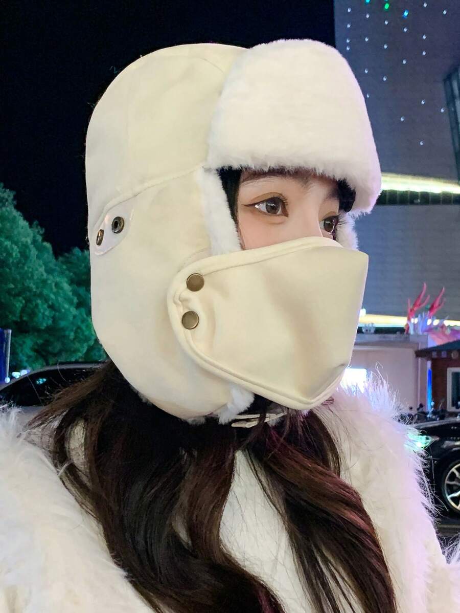1pc Women Winter Plush Warm Trapper Hat, Unisex Earmuff Thicken Fleece Windproof Ski Mask Balaclava For Casual, Street, Outdoor Sports Such As Skiing, Cycling, Travel, Party, Daily Use - MM1703 - View 1