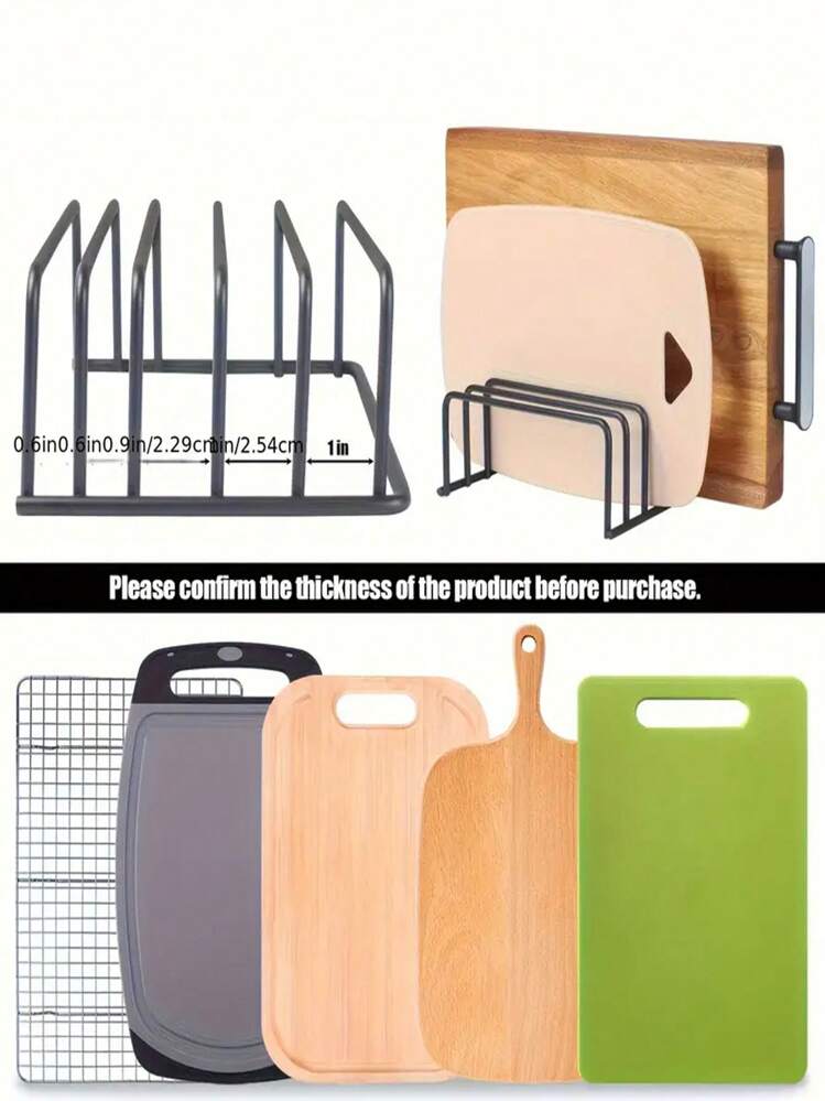1pc Cutting Board Storage Box, Cutting Board Rack Stand With 1.0" And 0.6" Wide Slots, Cutting Board Holder, Cutting Board Storage Rack, Cabinet Baking Tool Organizer, Kitchen Accessories, Kitchen Storage - Black - View 4