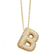 1pc Golden Plated Balloon 26 Alphabet Letter Pendant Necklace For Women Chunky Full Shiny Artificial Zirconia Choker Chains Jewelry - Alphabet Pendant Necklace - View 20