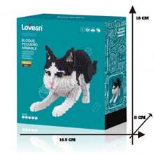 Figura Armable Gatito Jugueton Blanco con Gris Mini Bloques 3D - Multicolor - Ver 3