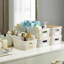 Small Plastic Storage Bins With Bamboo Lids - 乳白色 - 查看 8