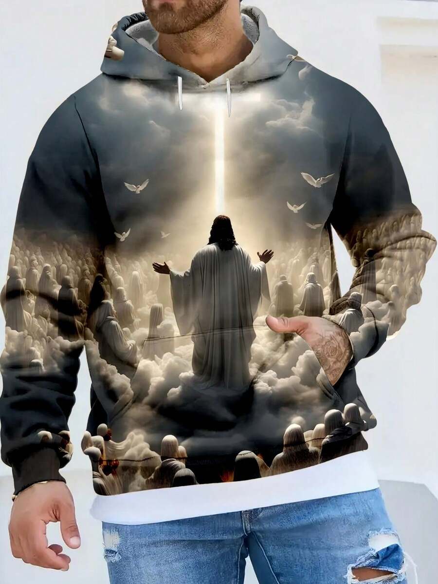 Áo chui đầu in họa tiết thiên thần cỡ lớn cho nam, dây thừng phía trước và phía sau, đồ thể thao - Đồng - Xem 1