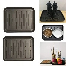 Khay để giày cho lối vào trong nhà, 2 gói khay để giày nhỏ bằng nhựa, khay để giày hẹp đựng thức ăn cho thú cưng, chậu cây nhỏ giọt, phòng để đồ bẩn, dưới bồn rửa, vườn, 13,7*10,6 inch quần váy đen giày dép quần jean bốt váy - màu đen - Xem 7