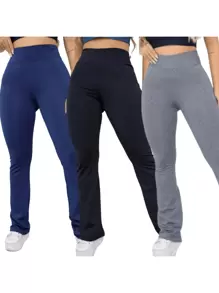 Kit 3 Women's Suplex Premium High Waist Gym Flare Leggings - 彩色 - 查看 1