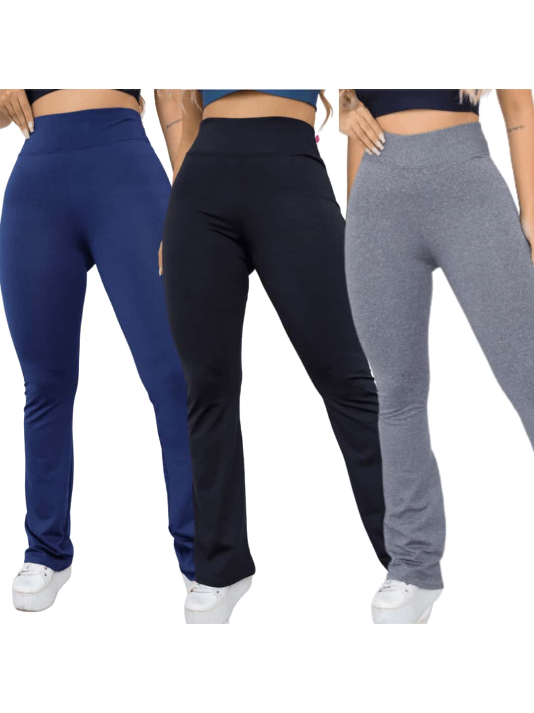 Kit 3 Women's Suplex Premium High Waist Gym Flare Leggings - 彩色 - 查看 1