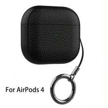 Case Compatible With Airpods 1/2, Airpods Pro, AirPods Pro2, AirPods 3, AirPods 4, TPU Simulated Leather Case High-Looking, Comprehensive Protection With Keychain - Black - View 12