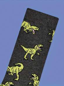 1 Đôi tất ống giữa in họa tiết khủng long thoải mái thoáng khí cho nam, mùa thu - Nhiều màu - Xem 3