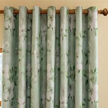 2pcs/Set Rose Flower Printed Blackout Window Curtain With Metal Grommets