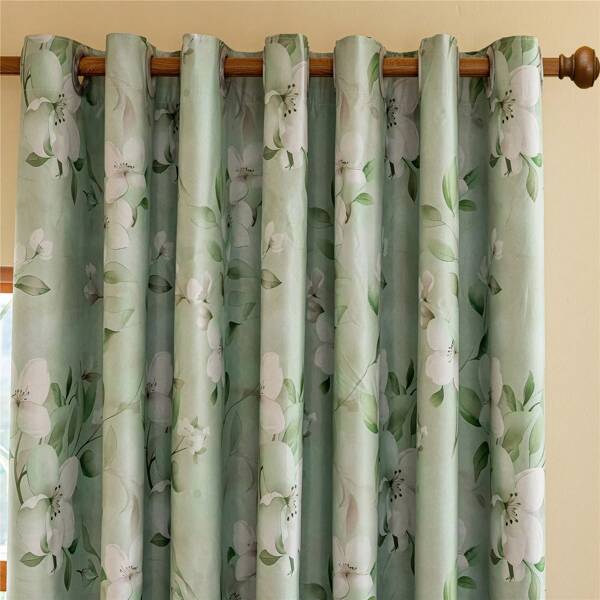 2pcs/Set Rose Flower Printed Blackout Window Curtain With Metal Grommets