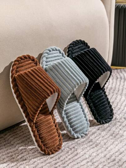 Men's Spring To Summer Black Minimalist Velvet Slippers - Bedroom House Shoes