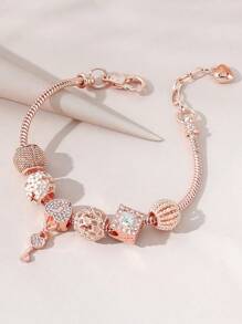 1pc Heart & Key Design Bracelet For Women, Suitable For Daily Wear - Silver - View 15