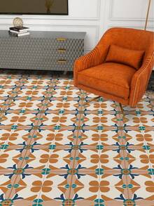 9 buc. Autocolante din vinil cu imprimare florală vintage, detașabile, rezistente la apă, autoadezive, rezistente la umiditate, potrivite pentru bucătărie, baie, dormitor, birou, școală - portocaliu/gri/negru, 7,87 inchi * 7,87 Inchi/11,81 * 11,81 inci