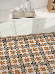 9 buc. Autocolante din vinil cu imprimare florală vintage, detașabile, rezistente la apă, autoadezive, rezistente la umiditate, potrivite pentru bucătărie, baie, dormitor, birou, școală - portocaliu/gri/negru, 7,87 inchi * 7,87 Inchi/11,81 * 11,81 inci