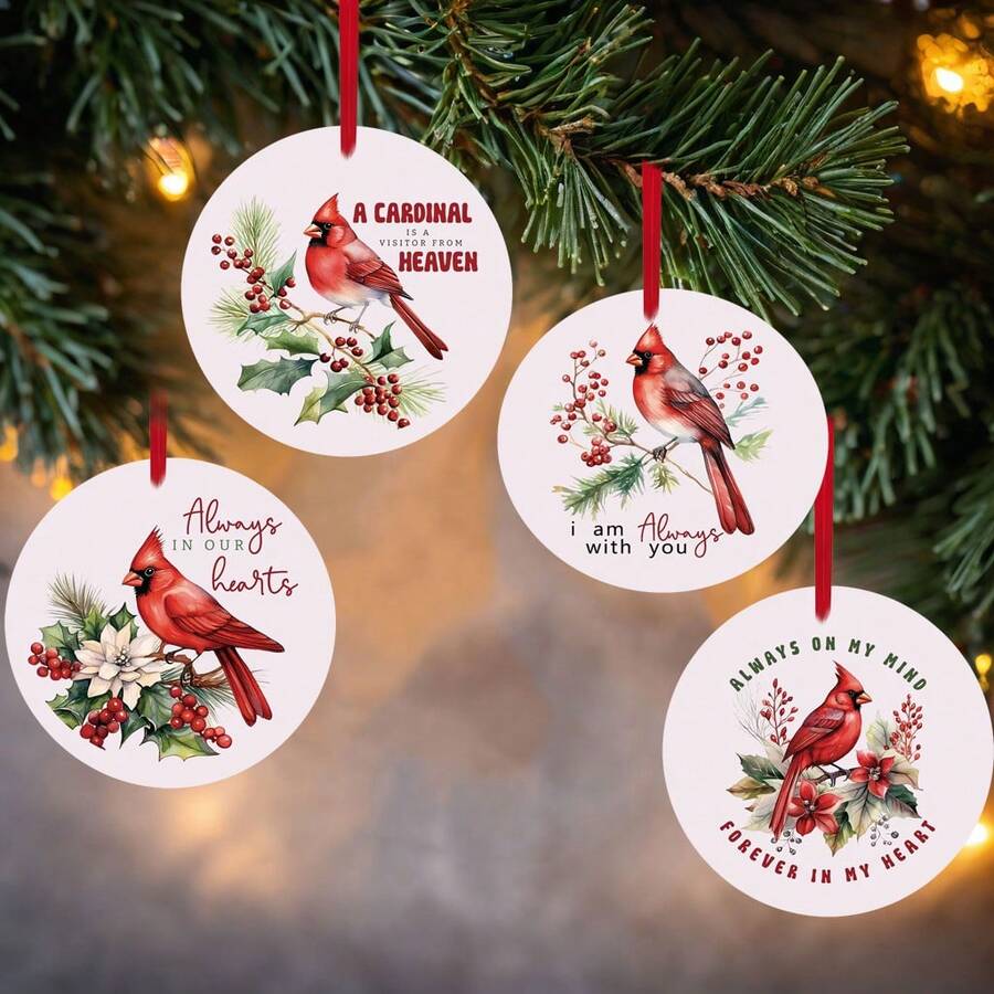 Cardinal From Heaven Decoration, "Cardinals Are Visitors From Heaven" Hanging Tag, Oil Painting Style Art Pendant, Great Memorial Gift For Bereaved Loved Ones, Merry Acrylic Tree Ornament - Multicolor - View 1