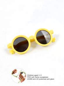 1pc 1-3 Years Old Baby Retro Round Frame Fashion Glasses, Fashionable Toddler Boys/Girls Impact-Resistant TPEE Comfortable Frame TAC Lenses - Polarized Round Frame Sunglasses - View 9