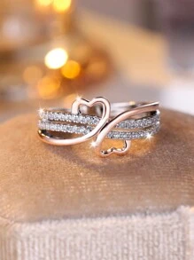 Double Heart Design Rose Golden &Silvery Copper Ring, Luxury Wedding Party Holiday Daily Wear, Reliable Accessories Valentines