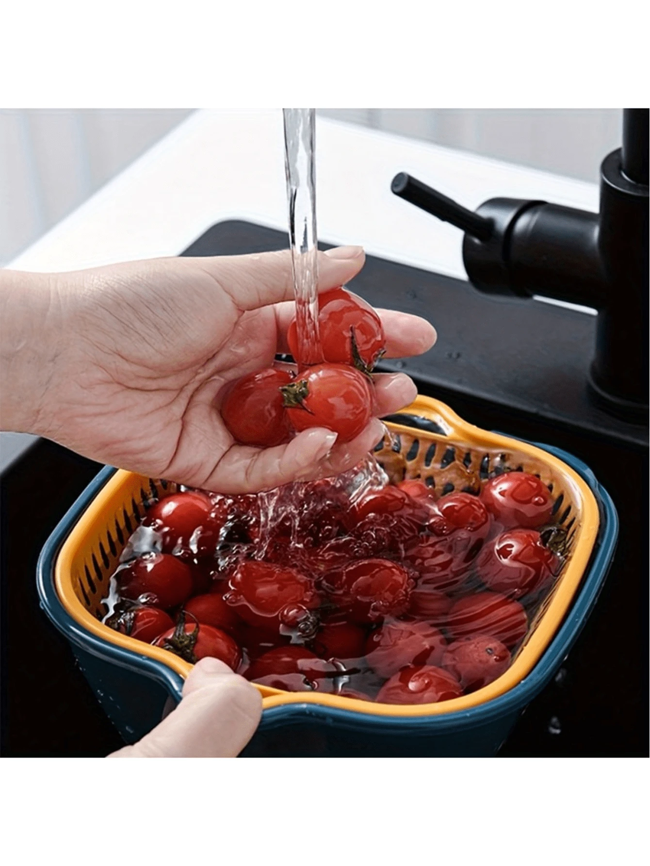 Plastic Kitchen Sink Colanders Set Of 2 Double Drain Basket For