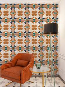 9 buc. Autocolante din vinil cu imprimare florală vintage, detașabile, rezistente la apă, autoadezive, rezistente la umiditate, potrivite pentru bucătărie, baie, dormitor, birou, școală - portocaliu/gri/negru, 7,87 inchi * 7,87 Inchi/11,81 * 11,81 inci