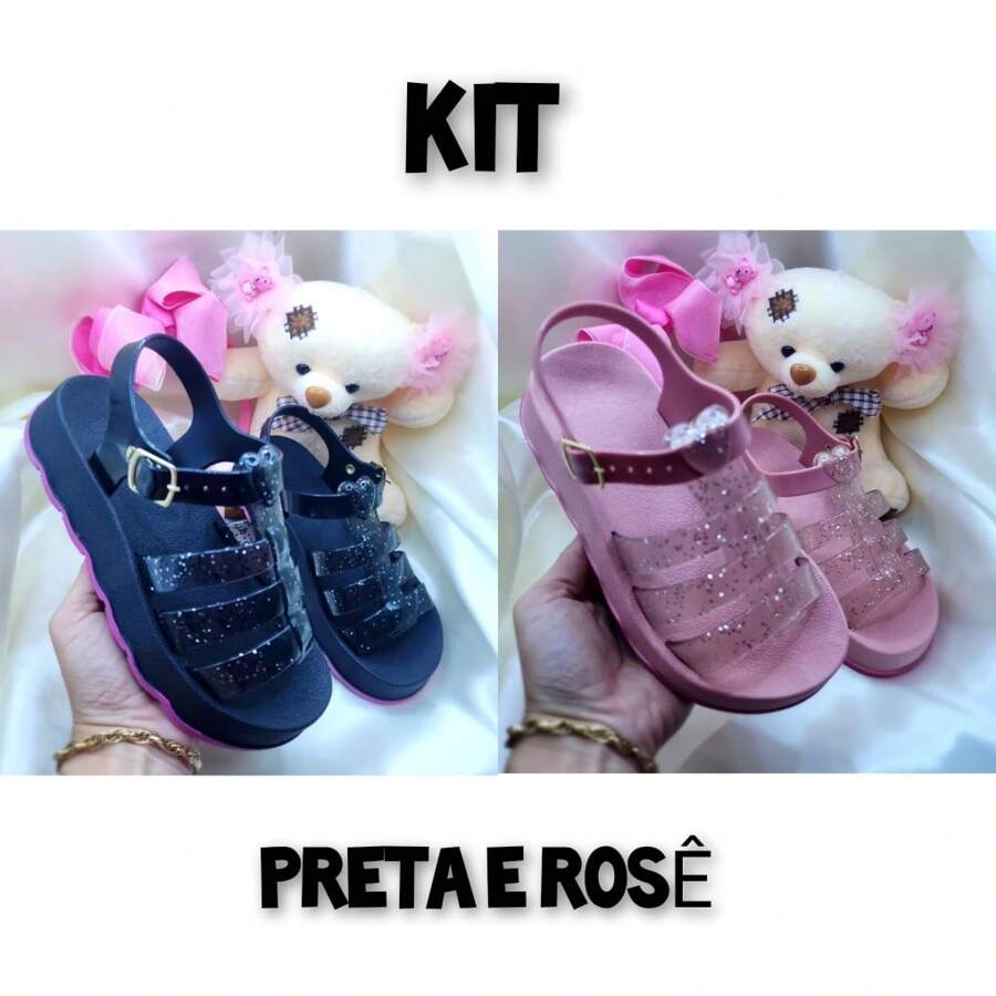 Kit 2 Pairs Of Lupita Children's Glitter Sandals Stylish Girl Birken Fashion Blogger! - Màu hồng gỉ - Xem 1