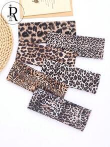 6 Stücke/Set Leopard Muster Stirnband, elastisches Haarband, Workout Yoga Schweißband, lässig eleganter Bohemien-Stil, aus Polyester gefertigt, geeignet für alle Jahreszeiten Turban Stirnband, Haarband Herbst Winter Haaraccessoires für Frauen für Urlaubsoutfits, eleganter Schal für Frauen, Bandanas, weiche Kopfbedeckung, Sommer Boho Urlaubsaccessoires - Verschiedenfarbig - Übersicht 2