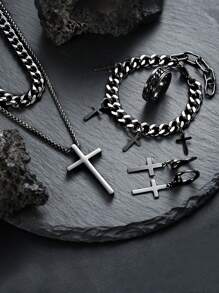 Bộ trang sức bằng thép không gỉ, Thiết kế chữ thập hợp thời trang, Phụ kiện nam độc đáo, Trang phục hàng ngày thời trang Unisex, Quà tặng sang trọng - màu đen - Xem 1