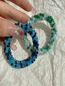 1 件女士奢华绿松石蓝水晶装饰发带手链配饰 - 彩色 - 查看 1