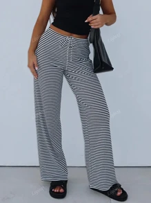 Women Striped High Waist Palazzo Pants, Casual Commuter Versatile Fashionable Elegant Comfortable Long Trousers