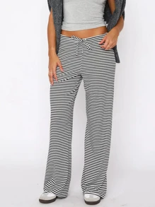 Women Striped High Waist Palazzo Pants, Casual Commuter Versatile Fashionable Elegant Comfortable Long Trousers