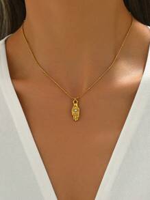 LIEBEIRIS 1pc 18k Gold Plated Zirconia Eye Stainless Steel Pendant Necklace, Suitable For Women To Wear With Daily Outfits And Party Accessories (The Number Of Beads On The Choker Is Random, And The Chain Length Is Handcrafted)