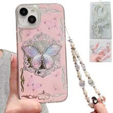 牢不可破的防刮粉钻蝴蝶镜珠手机壳，包括通用钻石挂绳和数据线保护器、配件收纳盒 - 多色 - 查看 1