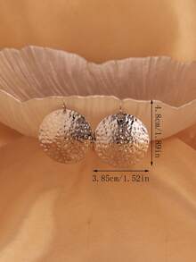 1 对复古圆形锌合金耳环，创意几何圆形吊坠耳环，派对个性耳环，适合日常佩戴和节日佩戴 - 銀色 - 查看 3