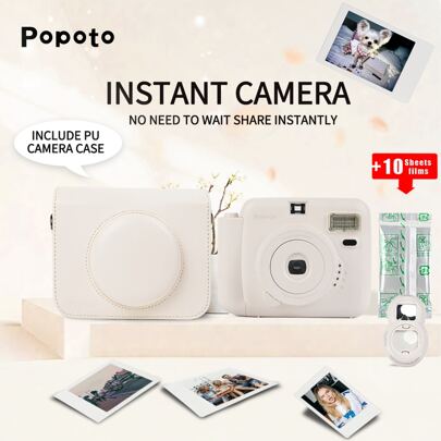  新产品包装组合 Popoto 即时相机适用于 Mini11/12 胶卷、+10 张胶卷、+1 个 PU 相机包、+1 个 PU 背带、+1 个自拍镜头、+1 个 Nd 背带，适用于礼品套装圣诞礼物/万圣节/生日/女朋友/户外/派对/婚礼（不含电池）