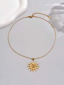 LIEBEIRIS 1pc 18K Gold Plated Spiral-Pattern Geometric Sun Stainless Steel Necklace, Suitable For Women To Match Daily Outfits And Party Accessories