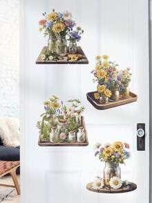 mama look 2 件/4 件 30*60 厘米/11.81*23.62 英寸 27*80 厘米/10.62*31.49 英寸 美丽盆栽花卉墙贴 适用于客厅卧室贴纸装饰可移除 PVC 贴花浴室墙壁画 - 彩色 - 查看 12