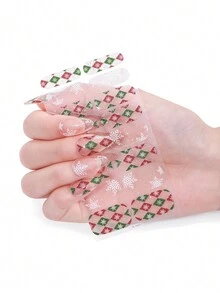 1 张 16 片所有节日美甲贴纸混合季节秋季指甲贴花指甲装饰自粘指甲贴纸真指甲油条女士美甲 - 杏色 - 查看 3