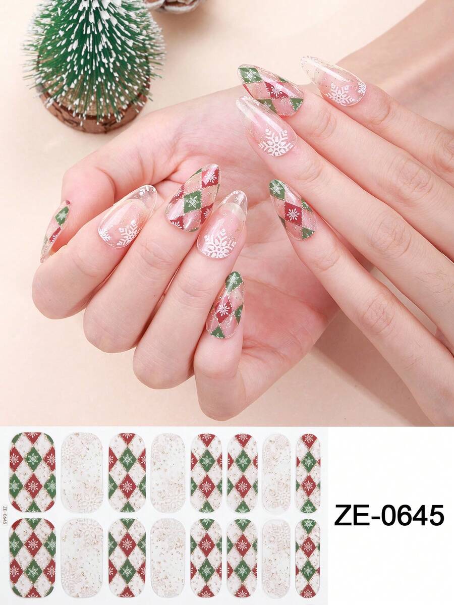 1 张 16 片所有节日美甲贴纸混合季节秋季指甲贴花指甲装饰自粘指甲贴纸真指甲油条女士美甲 - 杏色 - 查看 1