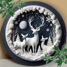 节日圣诞鹿壁画：2D 设计，8x8 英寸，铁质材料，适用于酒吧、咖啡厅、俱乐部、厨房装饰 - 彩色 - 查看 2