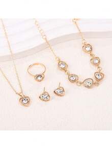 1 Bộ trang sức hình trái tim pha lê phong cách Châu Âu và Mỹ thời trang - Dây chuyền, Hoa tai, Nhẫn, Vòng tay - Nhiều màu - Xem 7
